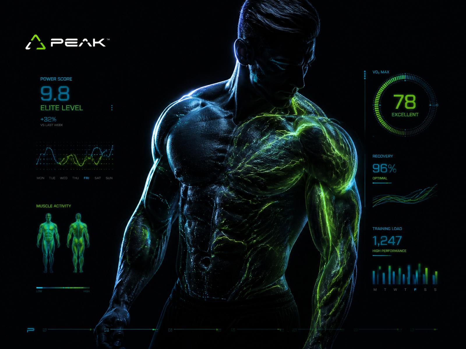 Personal trainer futurista com métricas holográficas
